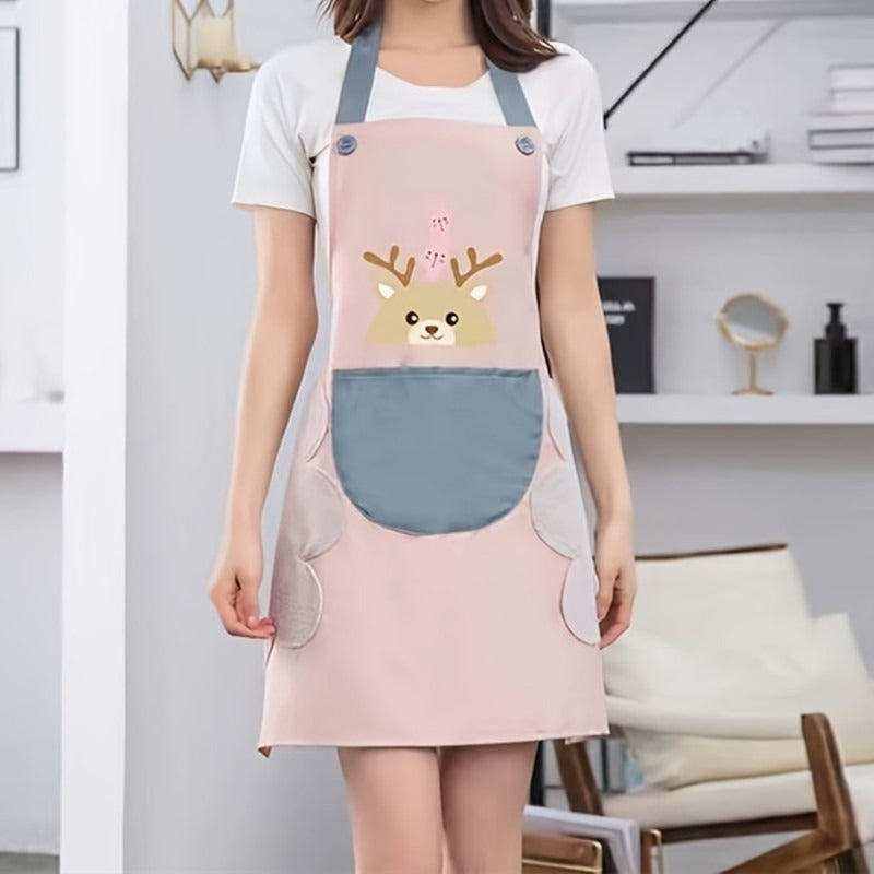 Lovely Cartoon Deer Waterproof Kitchen Apron - front view