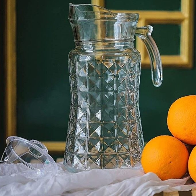 1.8L Crystal Clear Glass Pitcher Jug with Stainless Steel Lid