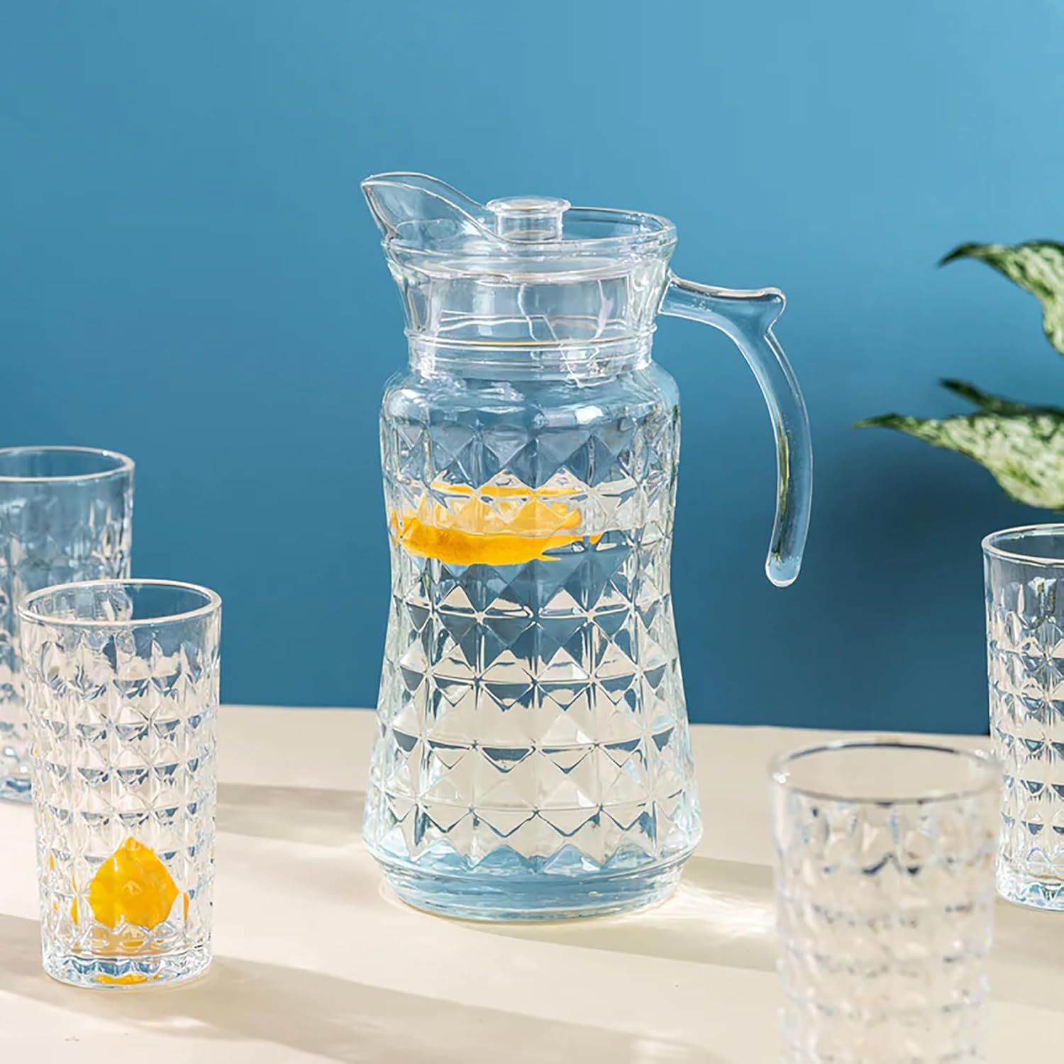 1.8L Crystal Clear Glass Pitcher Jug with Stainless Steel Lid