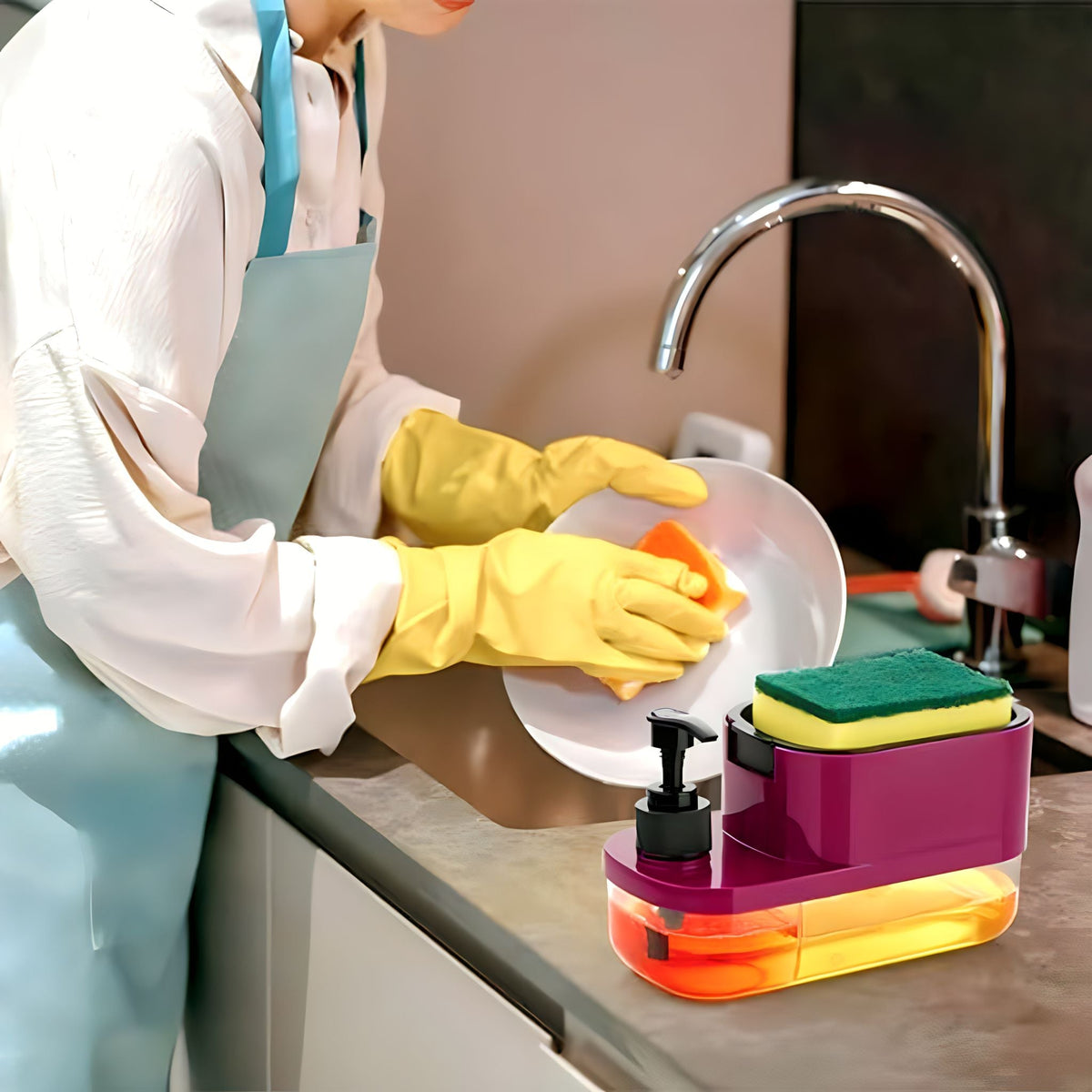 3-in-1 Kitchen Sink Organizer & Soap Dispenser - in use