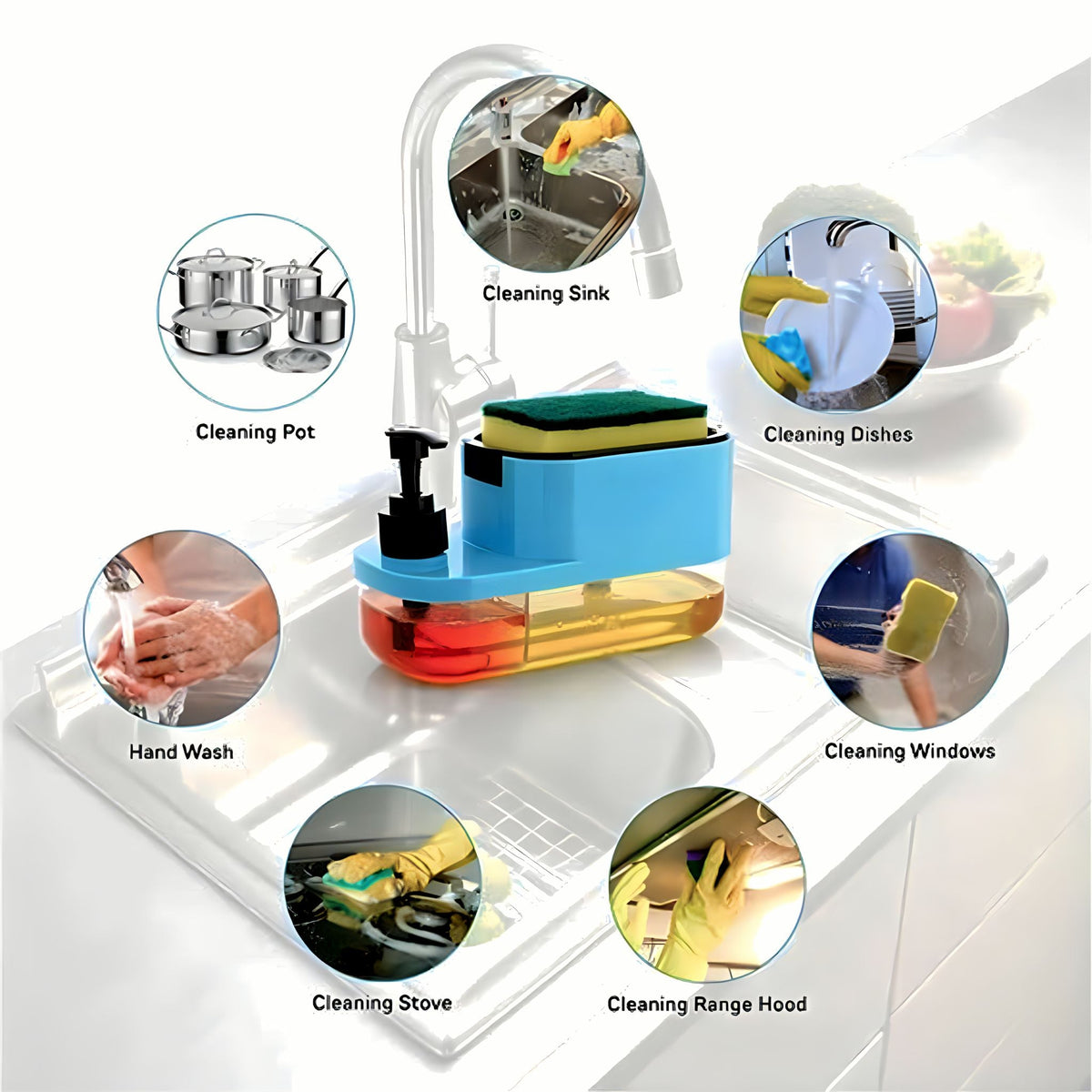 3-in-1 Kitchen Sink Organizer & Soap Dispenser - front view