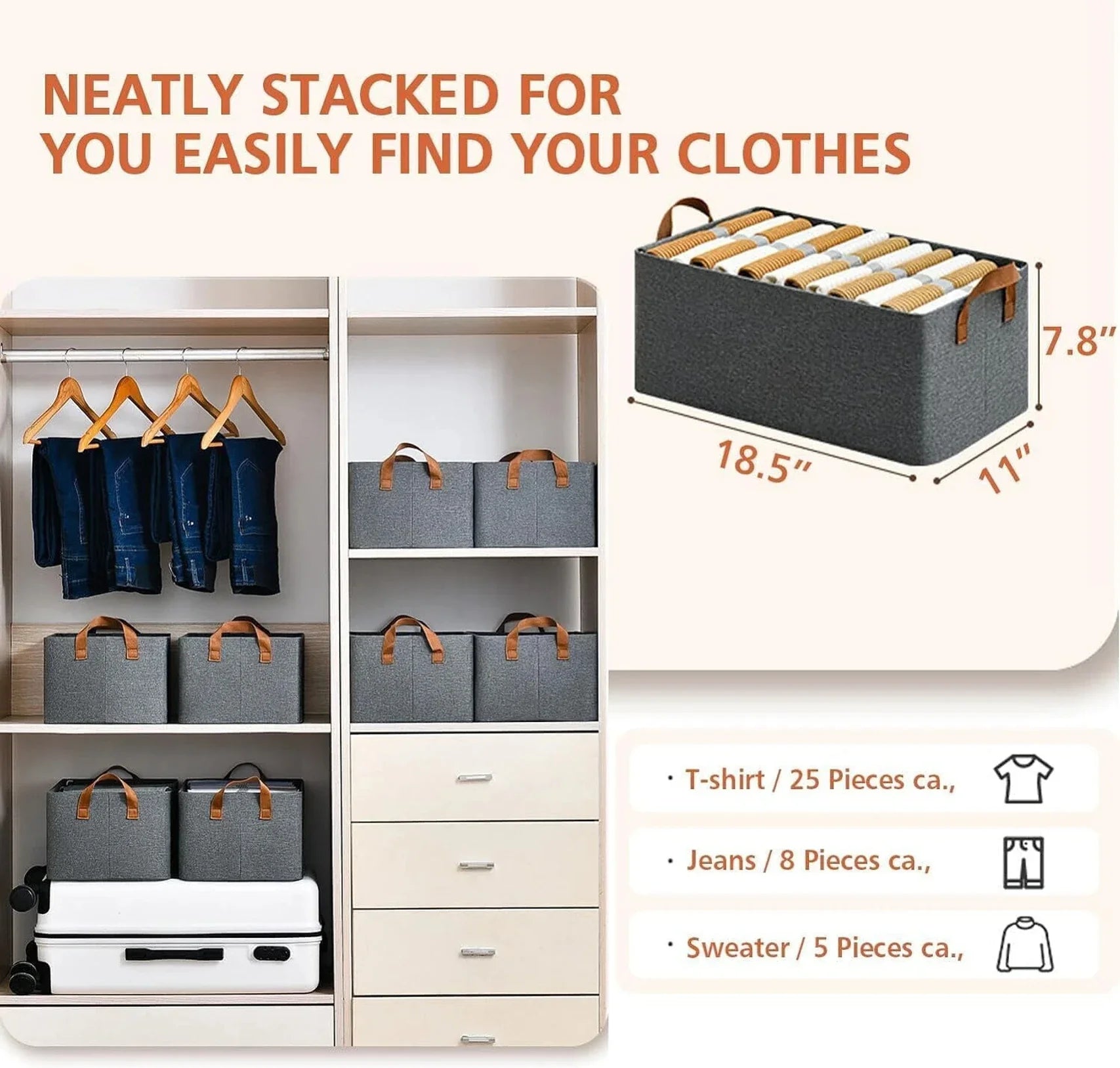 26L Foldable Cloth Storage Box with Lid & Steel Frame – Wardrobe Organizer Basket