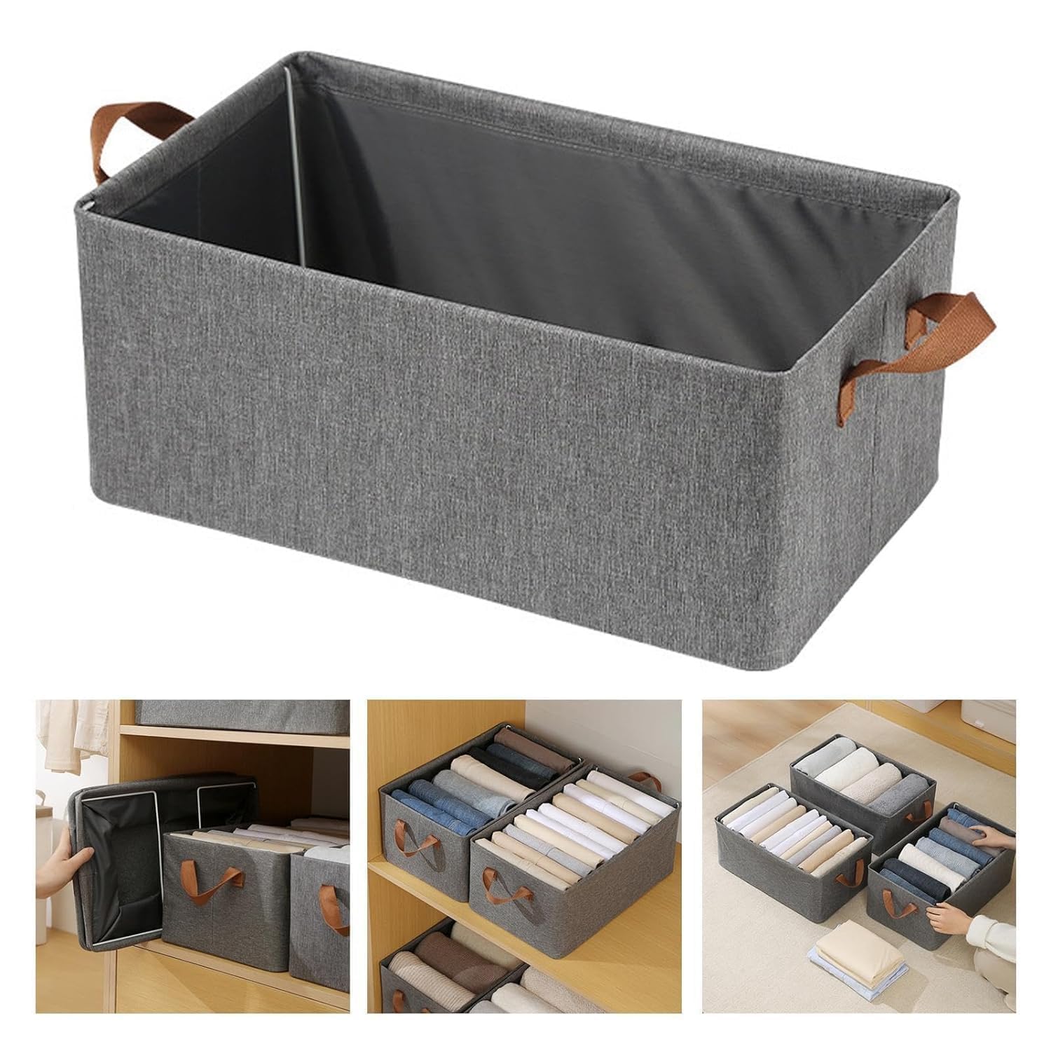26L Foldable Cloth Storage Box with Lid & Steel Frame – Wardrobe Organizer Basket