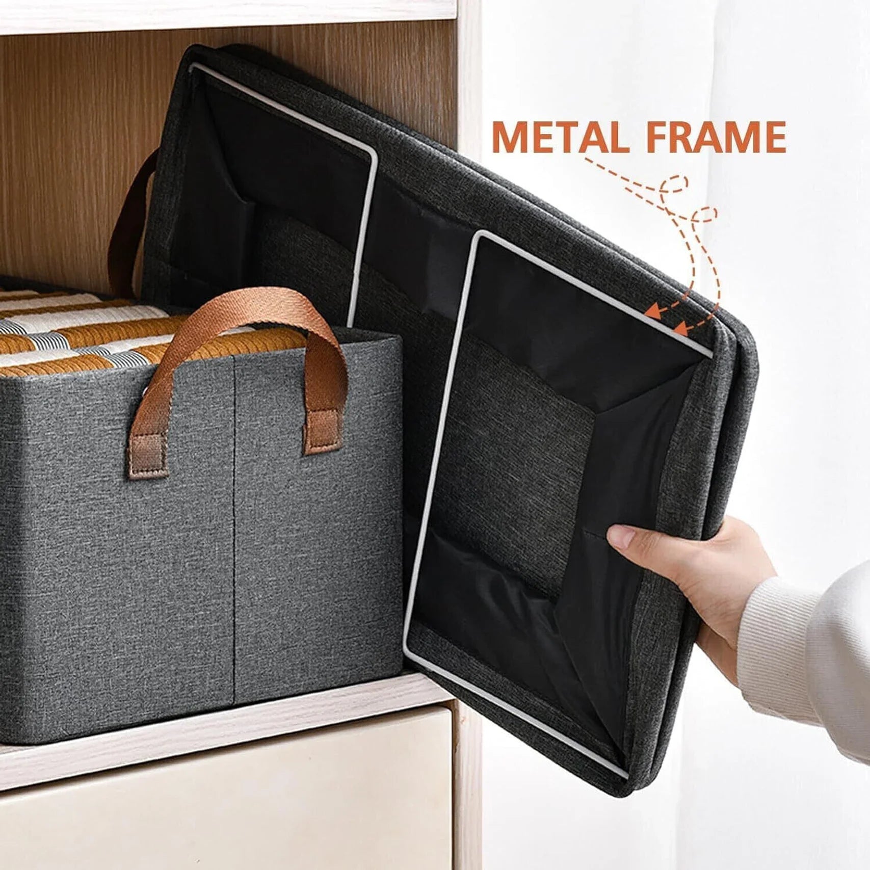 26L Foldable Cloth Storage Box with Lid & Steel Frame – Wardrobe Organizer Basket