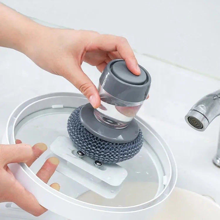 2 in 1 Liquid Soap Dispensing Palm Brush - in use