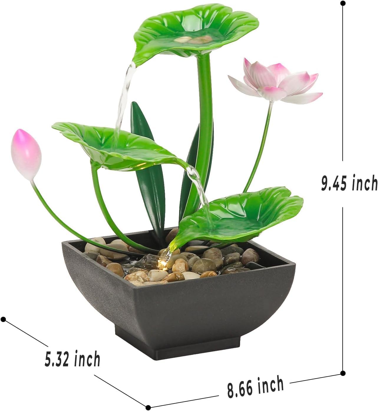 3-Tier Lotus Indoor Waterfall Fountain – Tabletop Relaxation Water Fountain with Pump & Natural Rocks