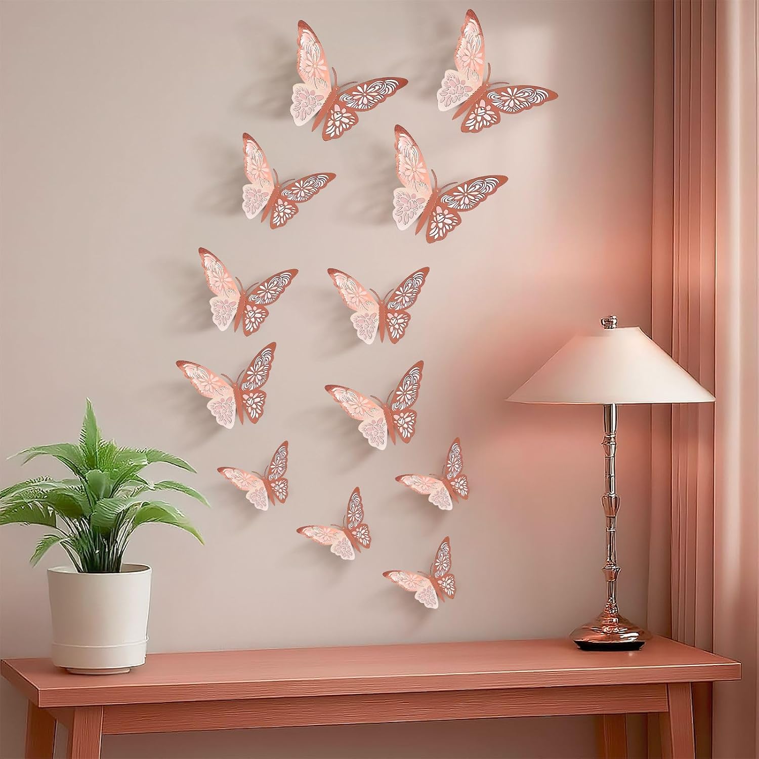 3D Rose Gold Butterfly Wall Stickers – Reusable Metallic Wall Decor for Bedroom & Living Room