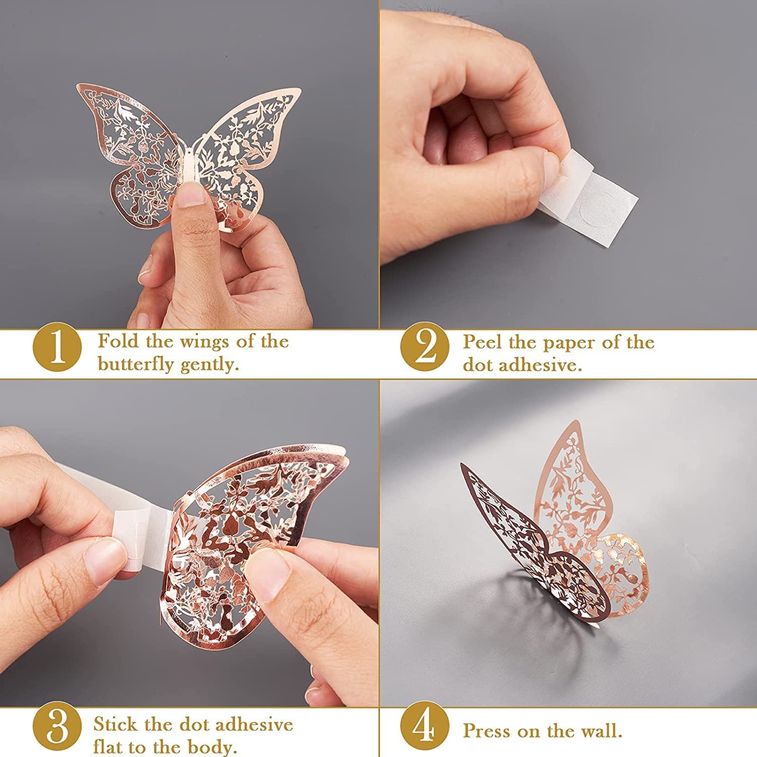 3D Rose Gold Butterfly Wall Stickers – Reusable Metallic Wall Decor for Bedroom & Living Room