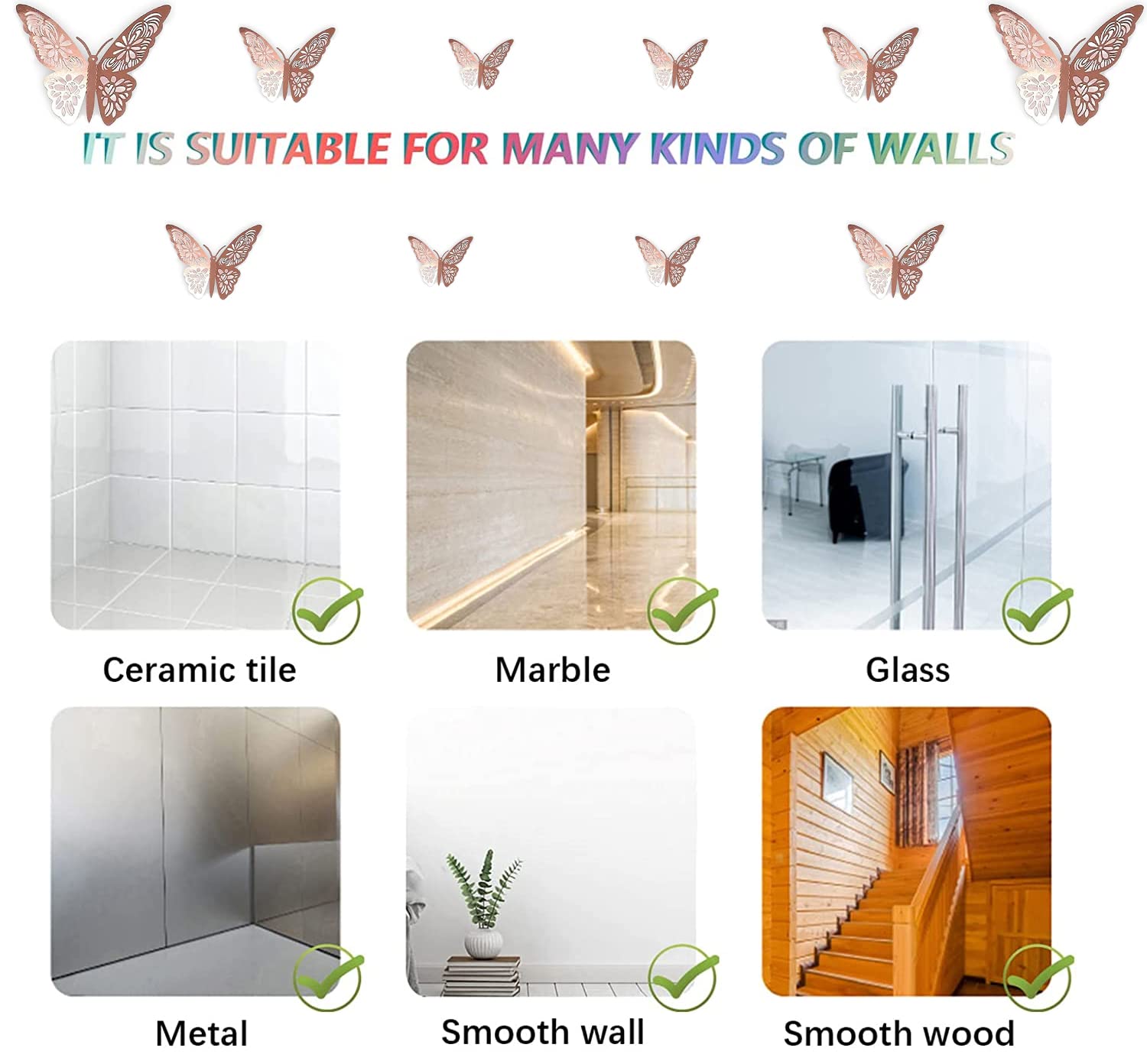 3D Rose Gold Butterfly Wall Stickers – Reusable Metallic Wall Decor for Bedroom & Living Room