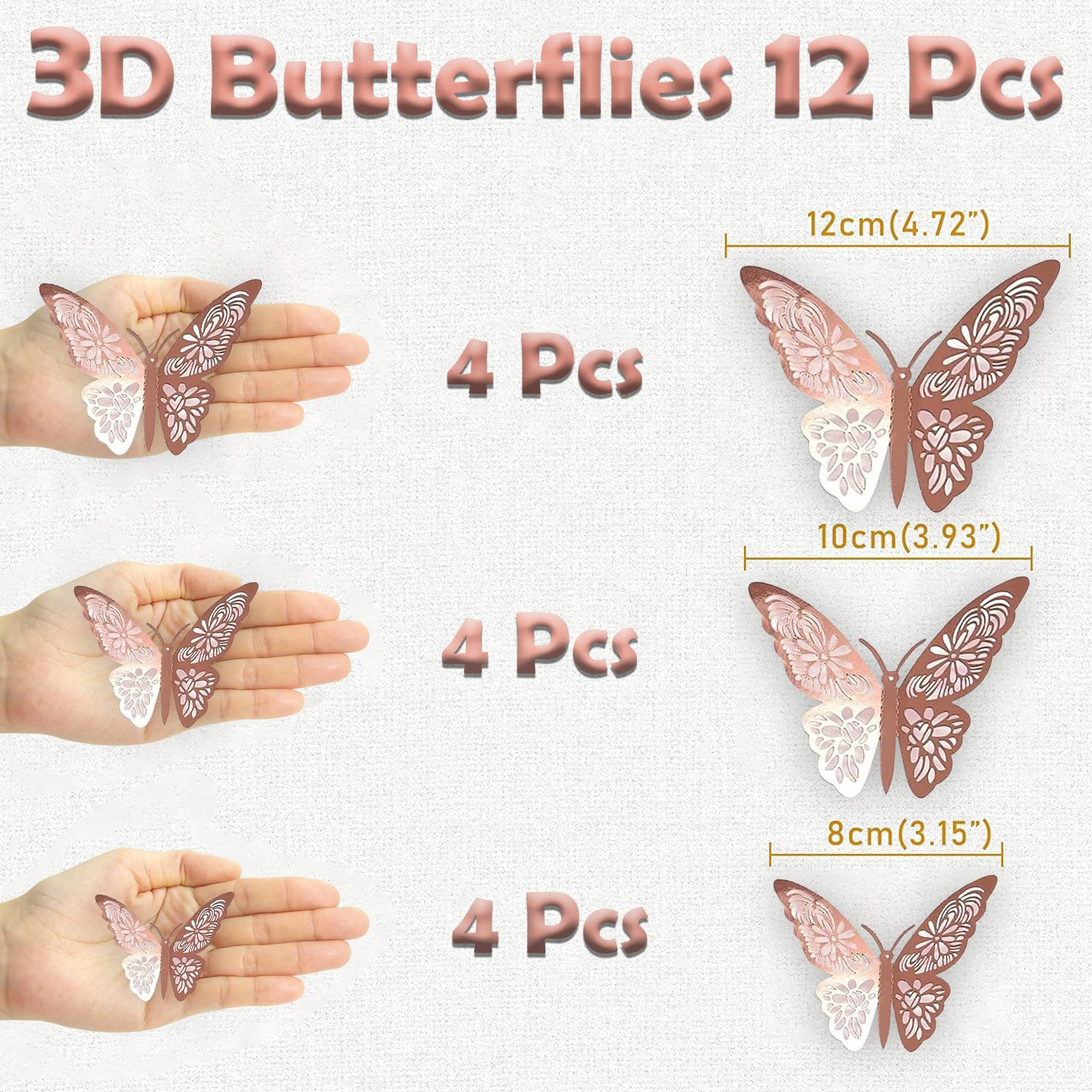 3D Rose Gold Butterfly Wall Stickers – Reusable Metallic Wall Decor for Bedroom & Living Room