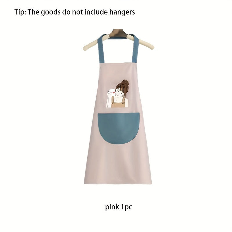 Cute Girl Waterproof Apron With Pocket - front view