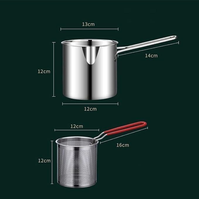 Stainless Steel Deep Fryer Pot with Oil Filter Basket - product dimensions