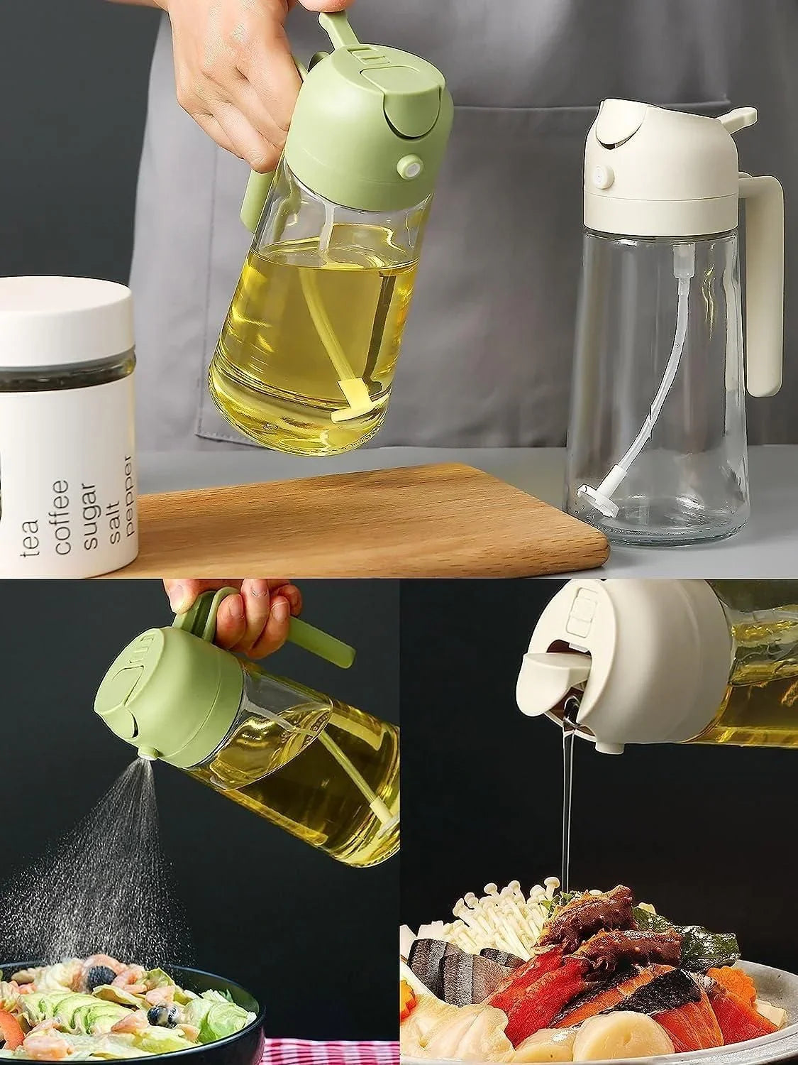 2-in-1 Olive Oil Sprayer & Dispenser Bottle (500ml) – Glass Oil Spray Bottle for Cooking, Air Fryer, BBQ & Salad