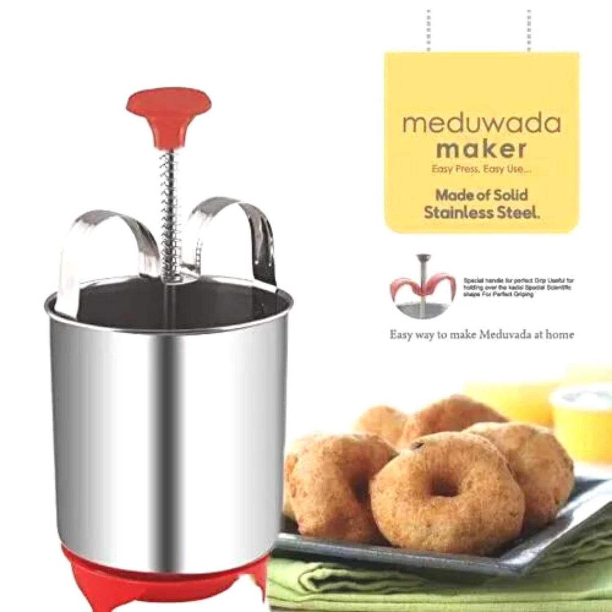 Stainless Steel Medu Vada Maker With Stand - close up view