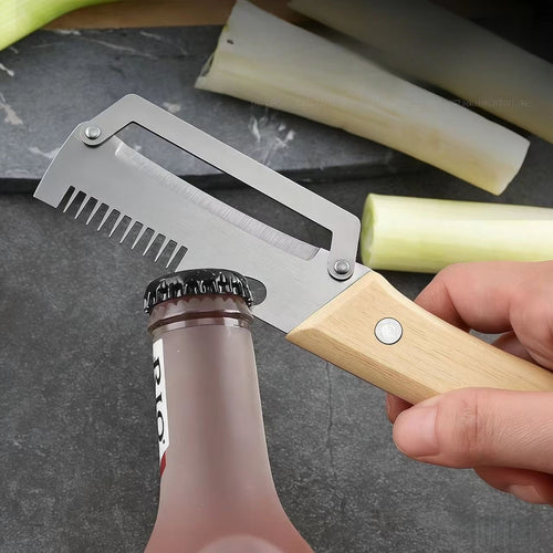 SliceGrip Pro Stainless Steel Onion Holder & Peeler Tool - - in use