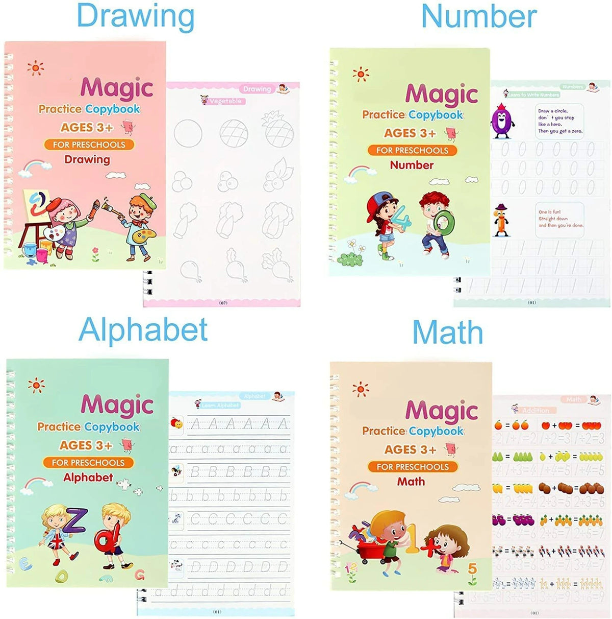 Magic Practice Copybook (4 books + 10 refill + 1 pen + 1 grip)