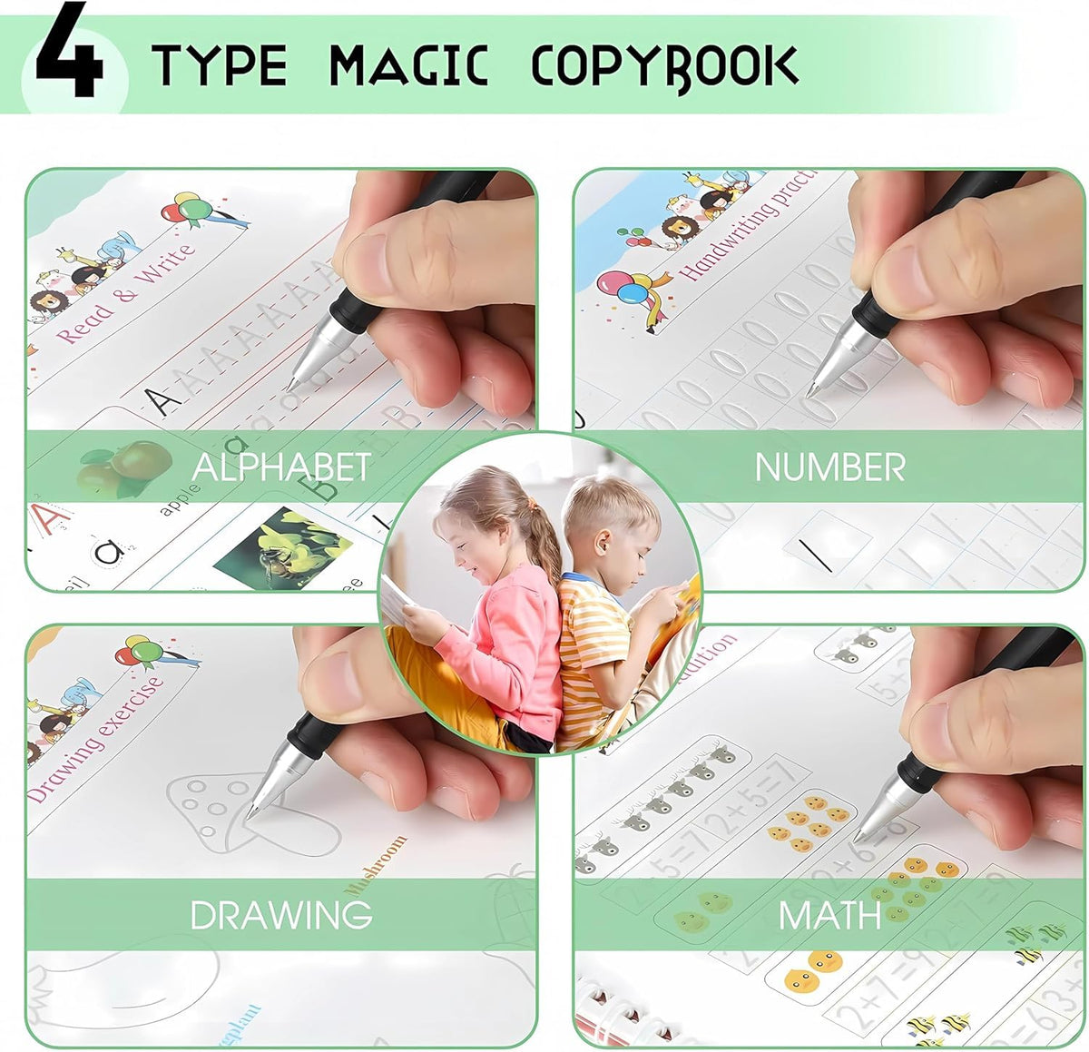 Magic Practice Copybook (4 books + 10 refill + 1 pen + 1 grip)