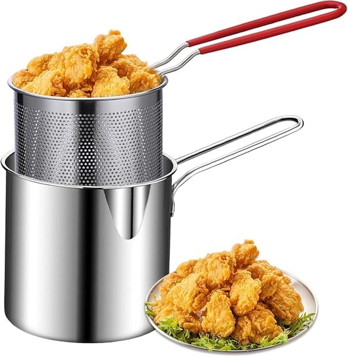 Stainless Steel Deep Fryer Pot with Oil Filter Basket - complete set