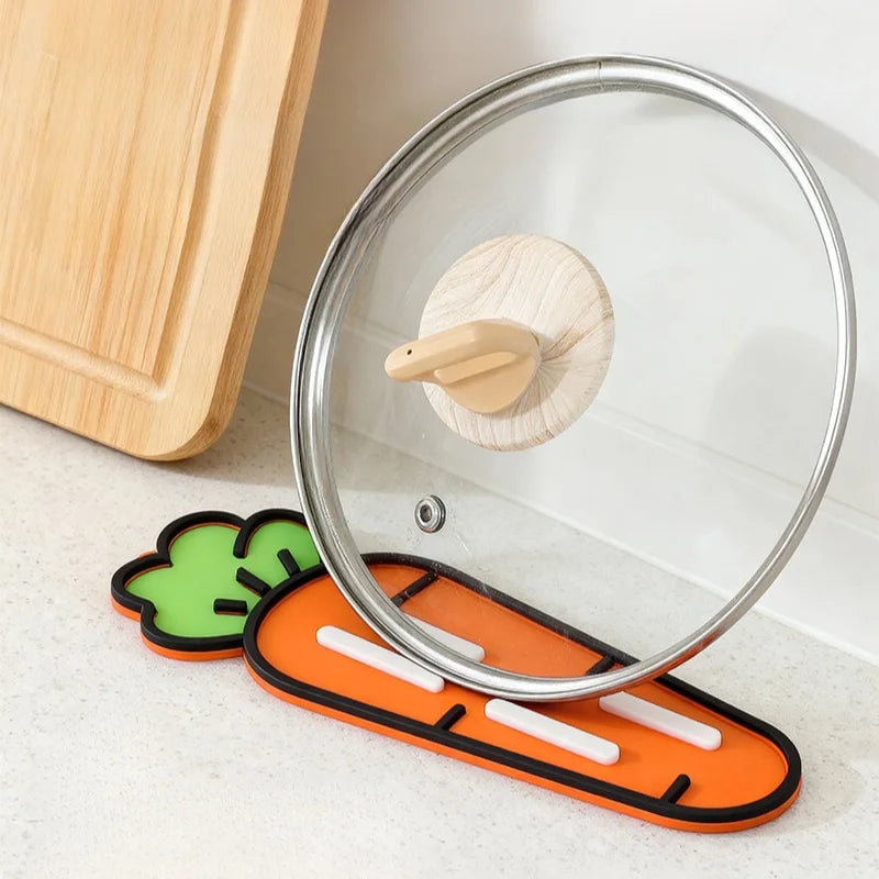 Cute Carrot Pot Lid & Sponge Holder Mat - front view