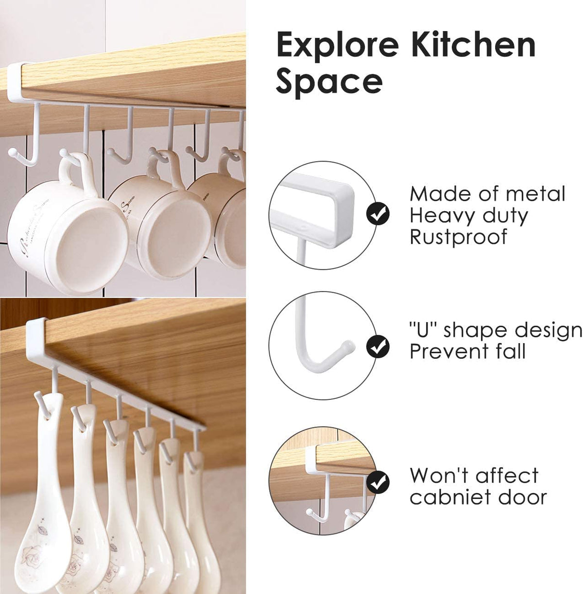 Under Shelf Hanging Hooks Organizer Rack - front view