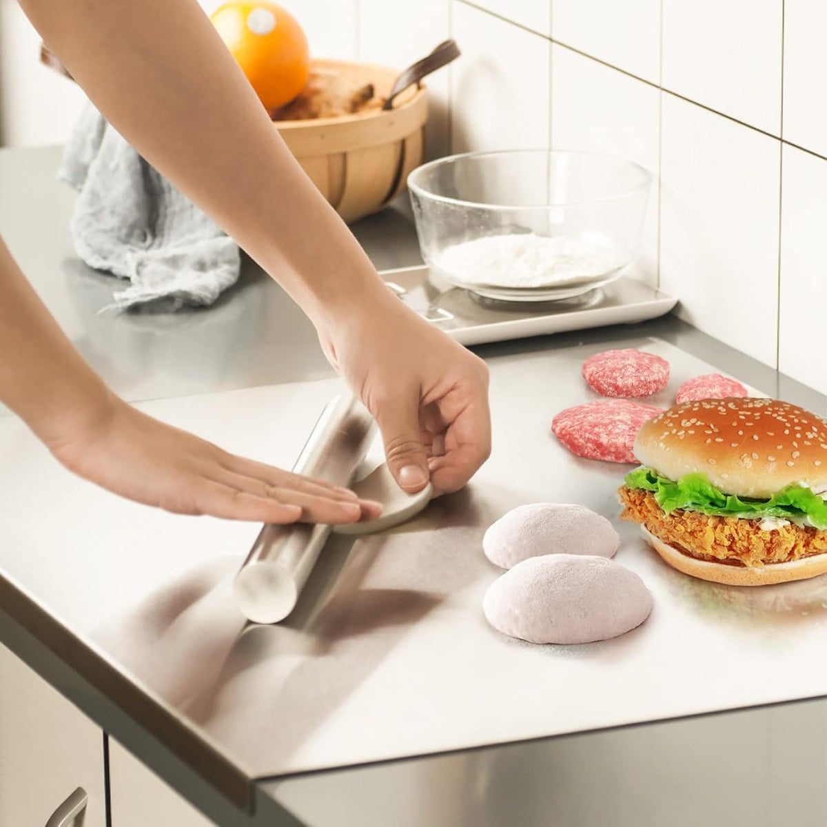 Stainless Steel Counter Top Chopping Board - close up view