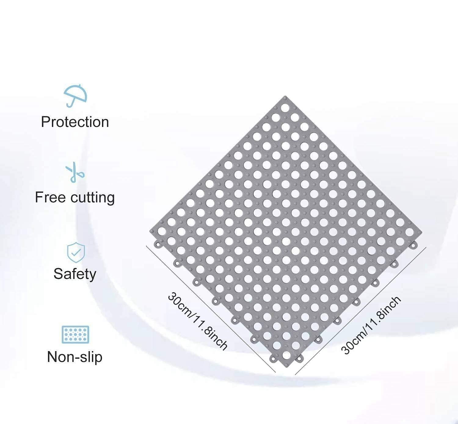 Interlocking Non-Slip Shower Floor Mat Set of 2 Grey White Bathroom Tiles