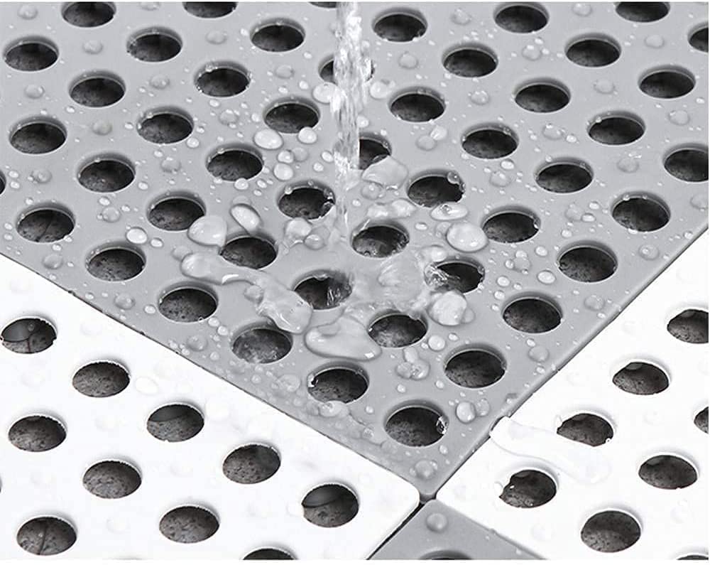 Interlocking Non-Slip Shower Floor Mat Set of 2 Grey White Bathroom Tiles