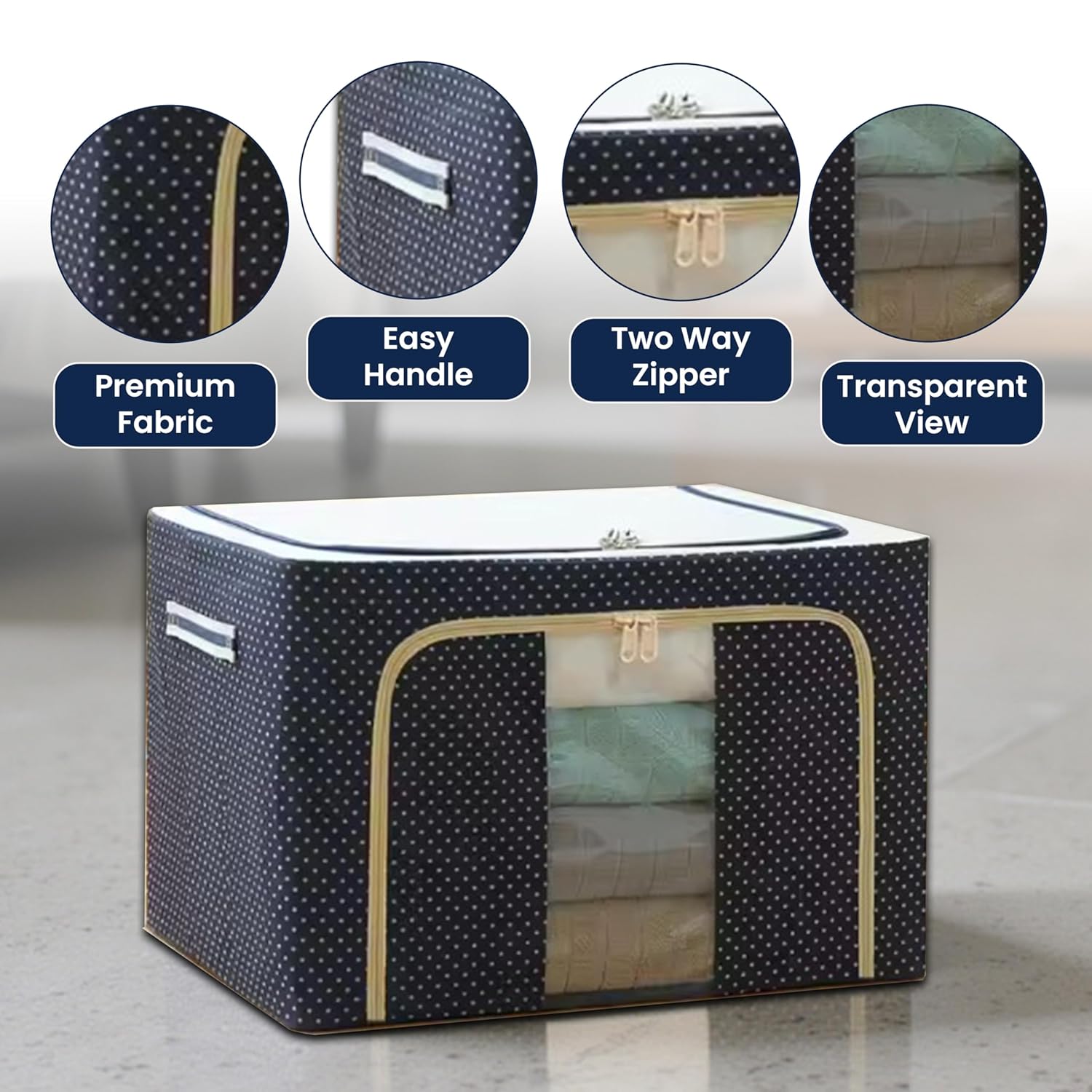 66L Foldable Clothes Storage Organizer Box with Steel Frame & Zipper