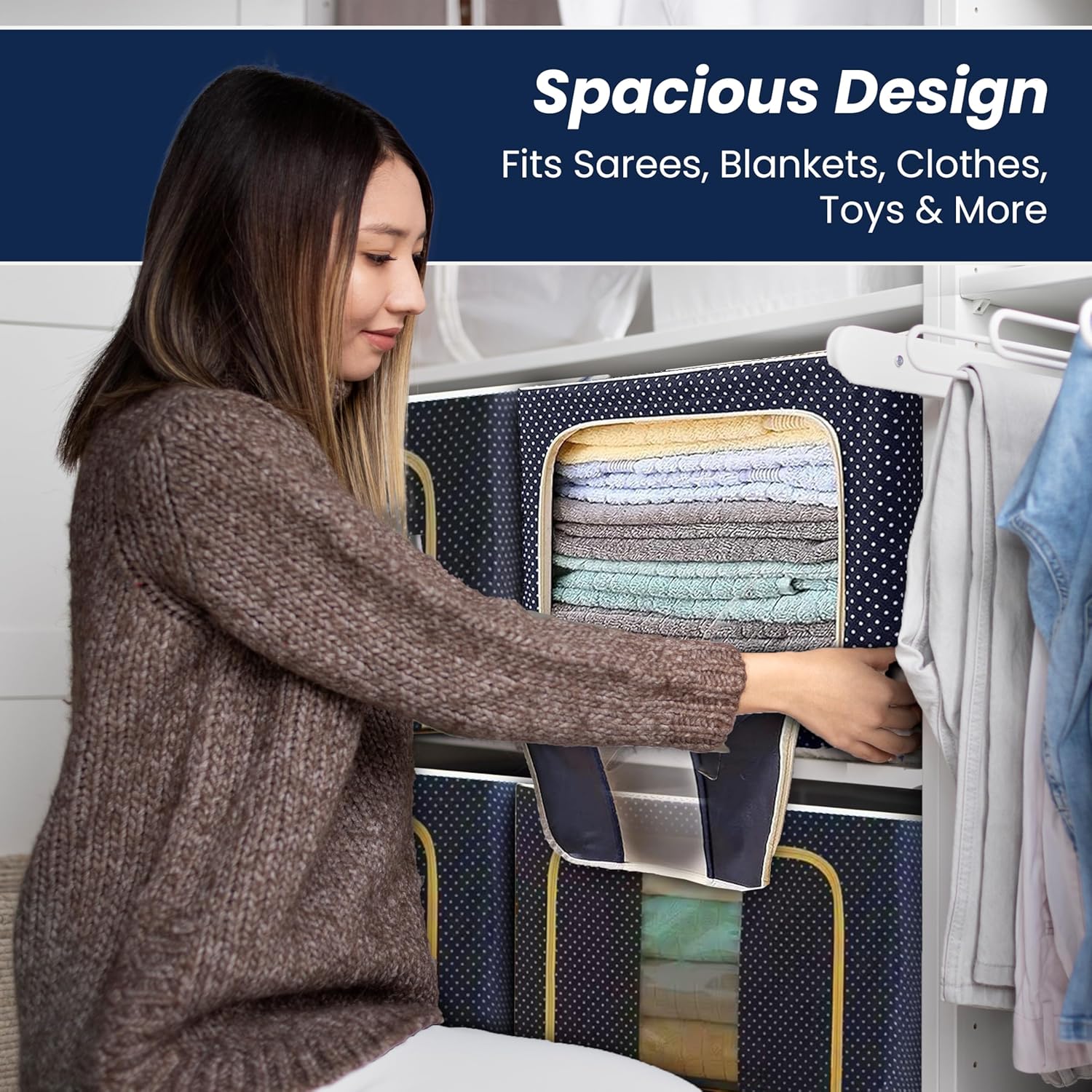 66L Foldable Clothes Storage Organizer Box with Steel Frame & Zipper