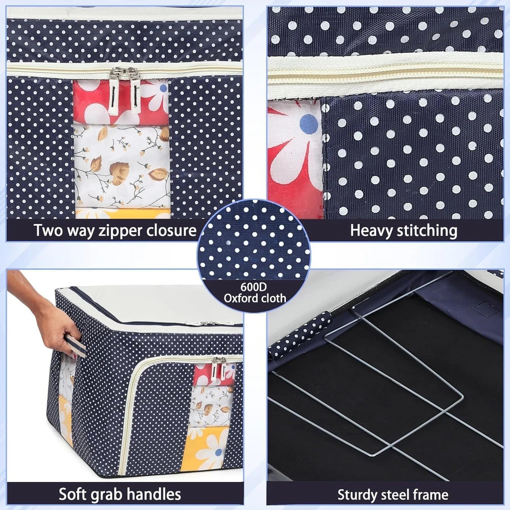 66L Foldable Clothes Storage Organizer Box with Steel Frame & Zipper