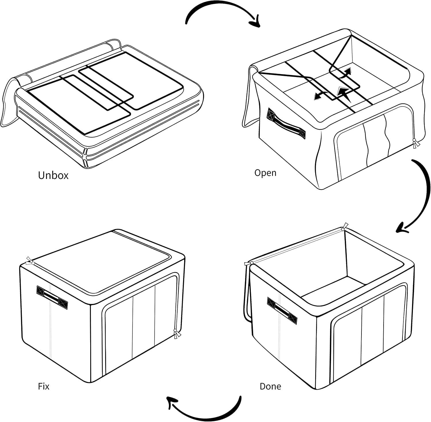 66L Foldable Clothes Storage Organizer Box with Steel Frame & Zipper
