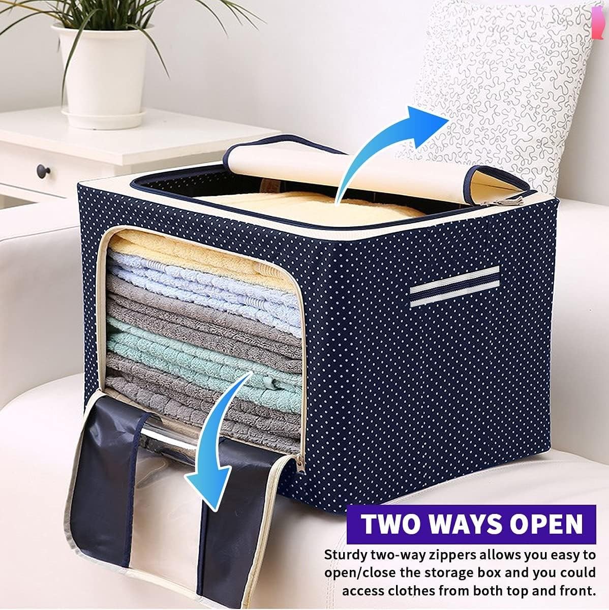 66L Foldable Clothes Storage Organizer Box with Steel Frame & Zipper