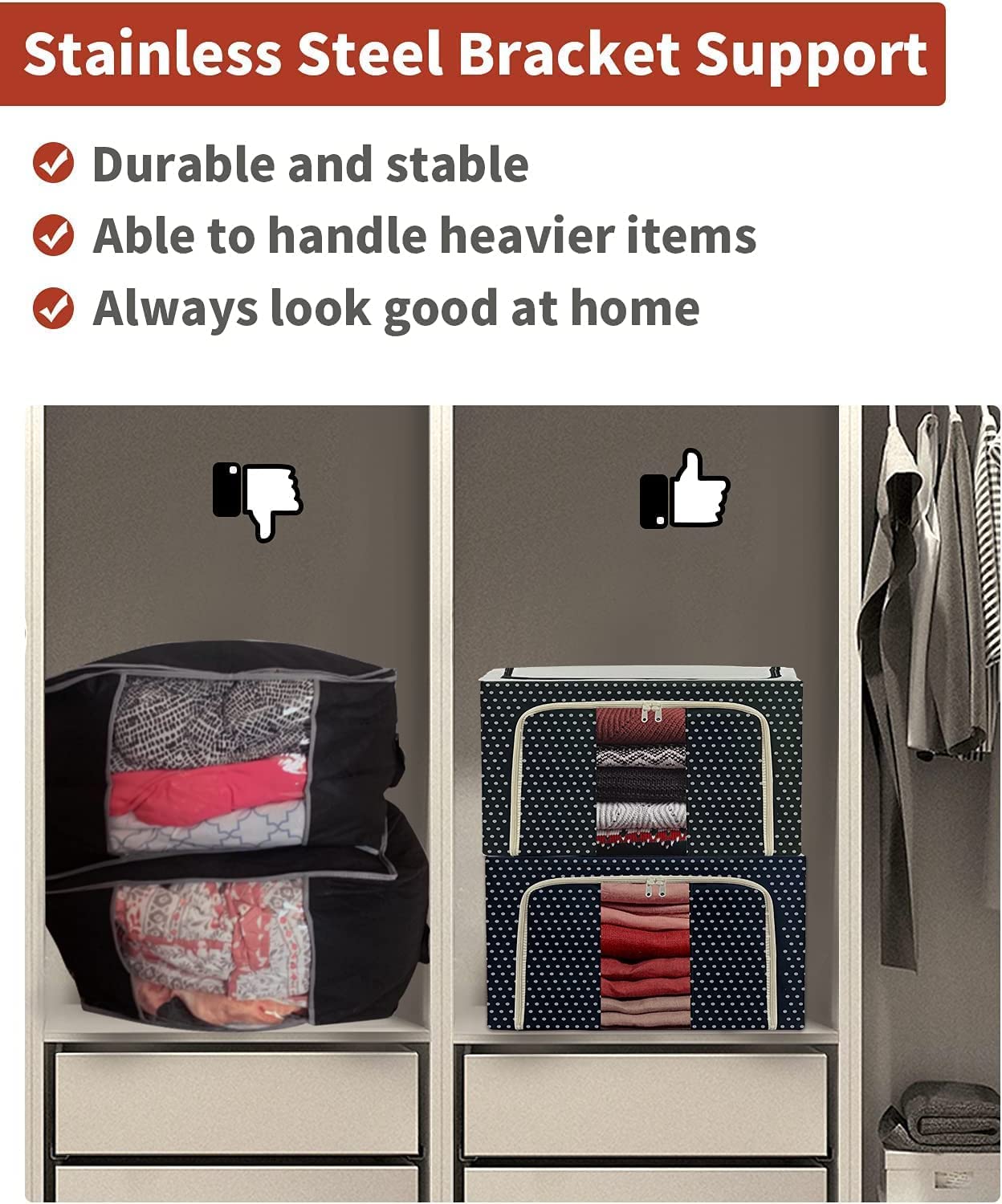 66L Foldable Clothes Storage Organizer Box with Steel Frame & Zipper
