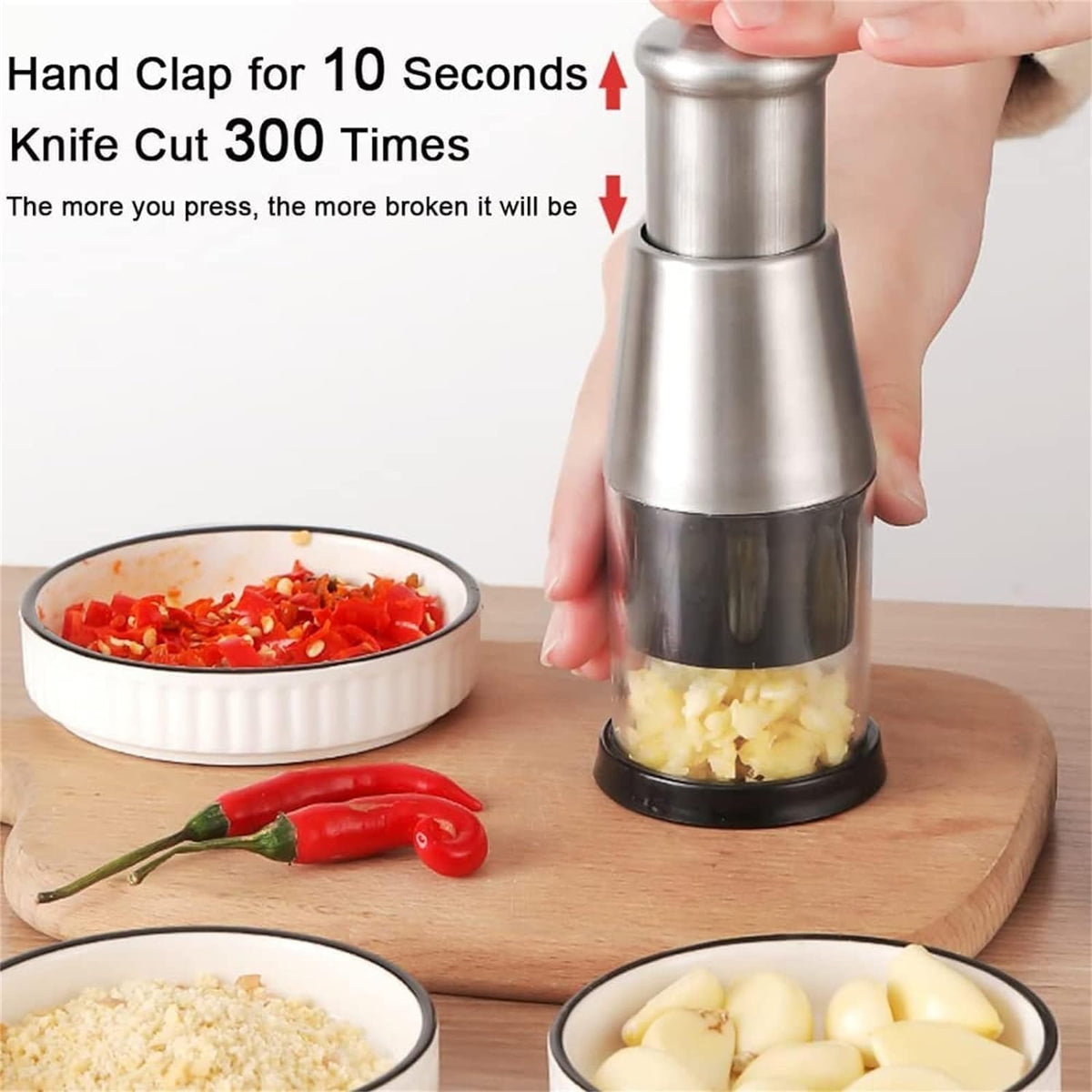 Hand Press Chopper – Stainless Steel Blade - in use