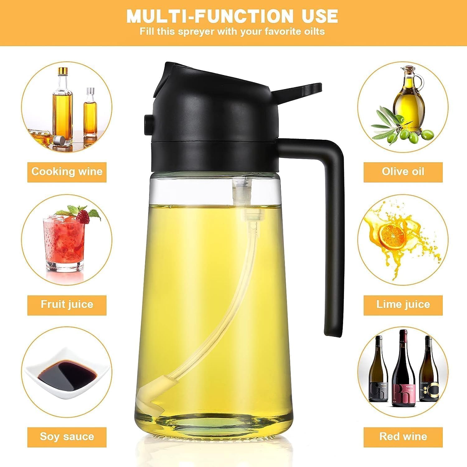 2-in-1 Olive Oil Sprayer & Dispenser Bottle (500ml) – Glass Oil Spray Bottle for Cooking, Air Fryer, BBQ & Salad