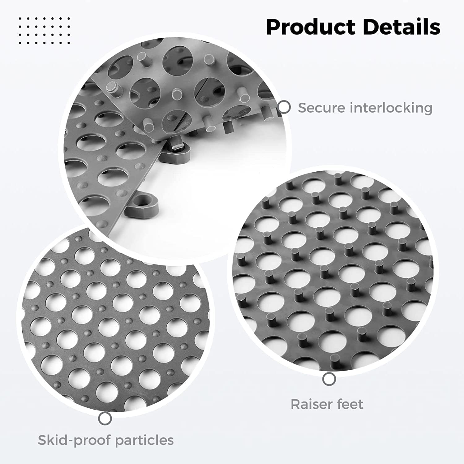 Interlocking Non-Slip Shower Floor Mat Set of 2 Grey White Bathroom Tiles