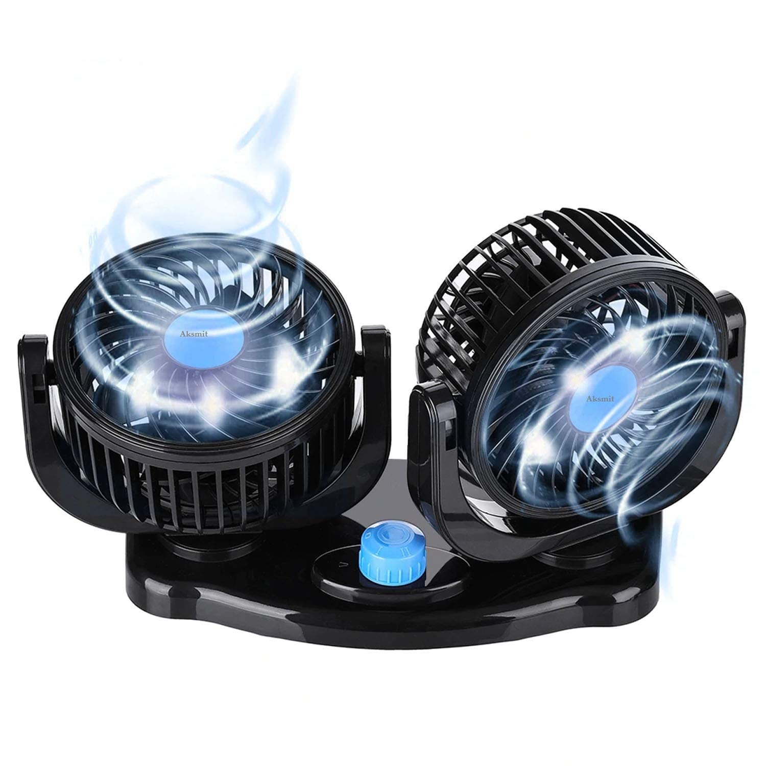 Dual Head Car Fan 12V 360° Rotatable Dashboard Cooling Fan