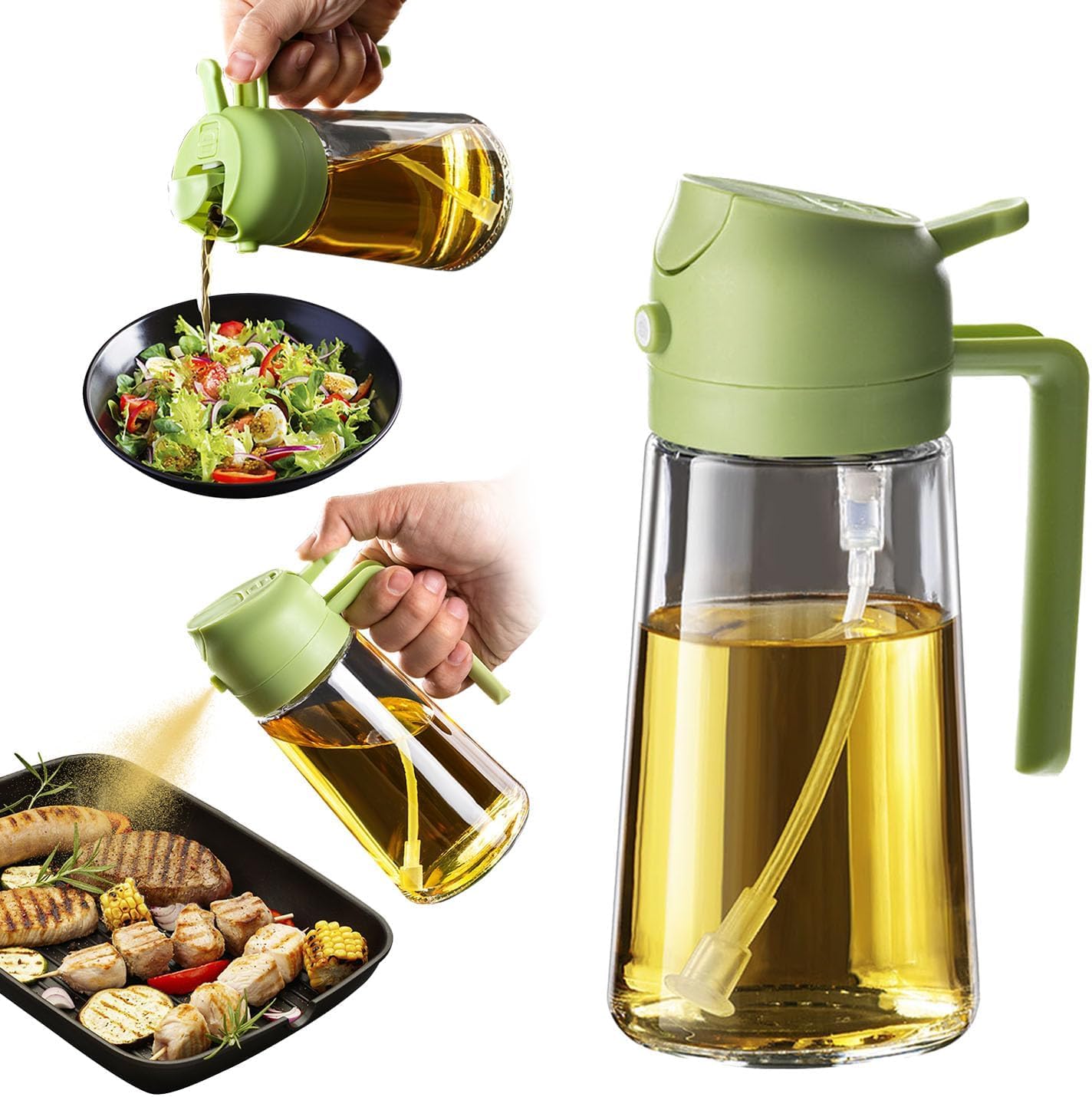 2-in-1 Olive Oil Sprayer & Dispenser Bottle (500ml) – Glass Oil Spray Bottle for Cooking, Air Fryer, BBQ & Salad