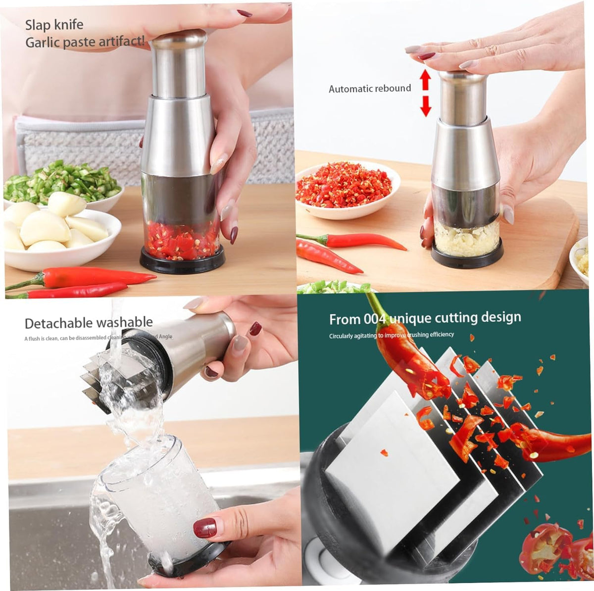 Hand Press Chopper – Stainless Steel Blade - close up view