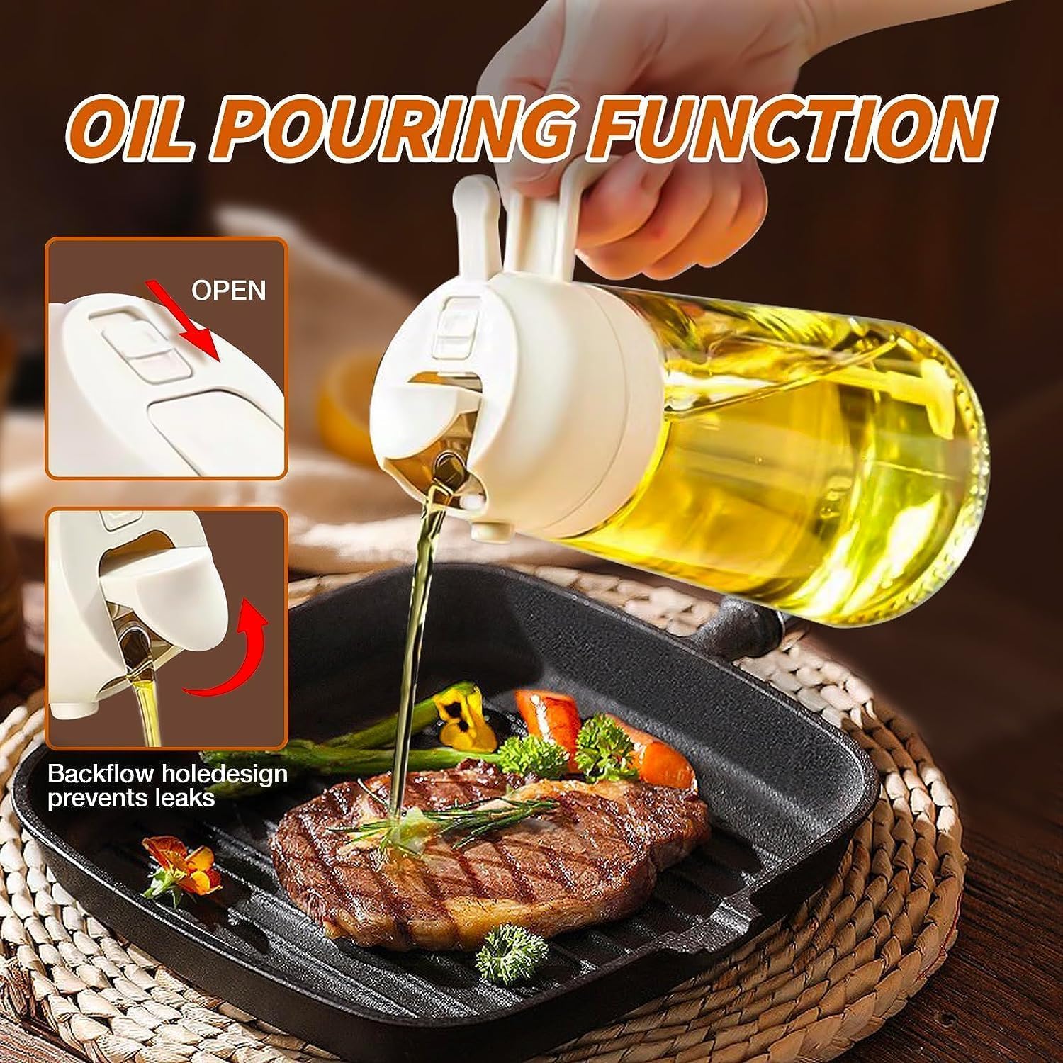 2-in-1 Olive Oil Sprayer & Dispenser Bottle (500ml) – Glass Oil Spray Bottle for Cooking, Air Fryer, BBQ & Salad