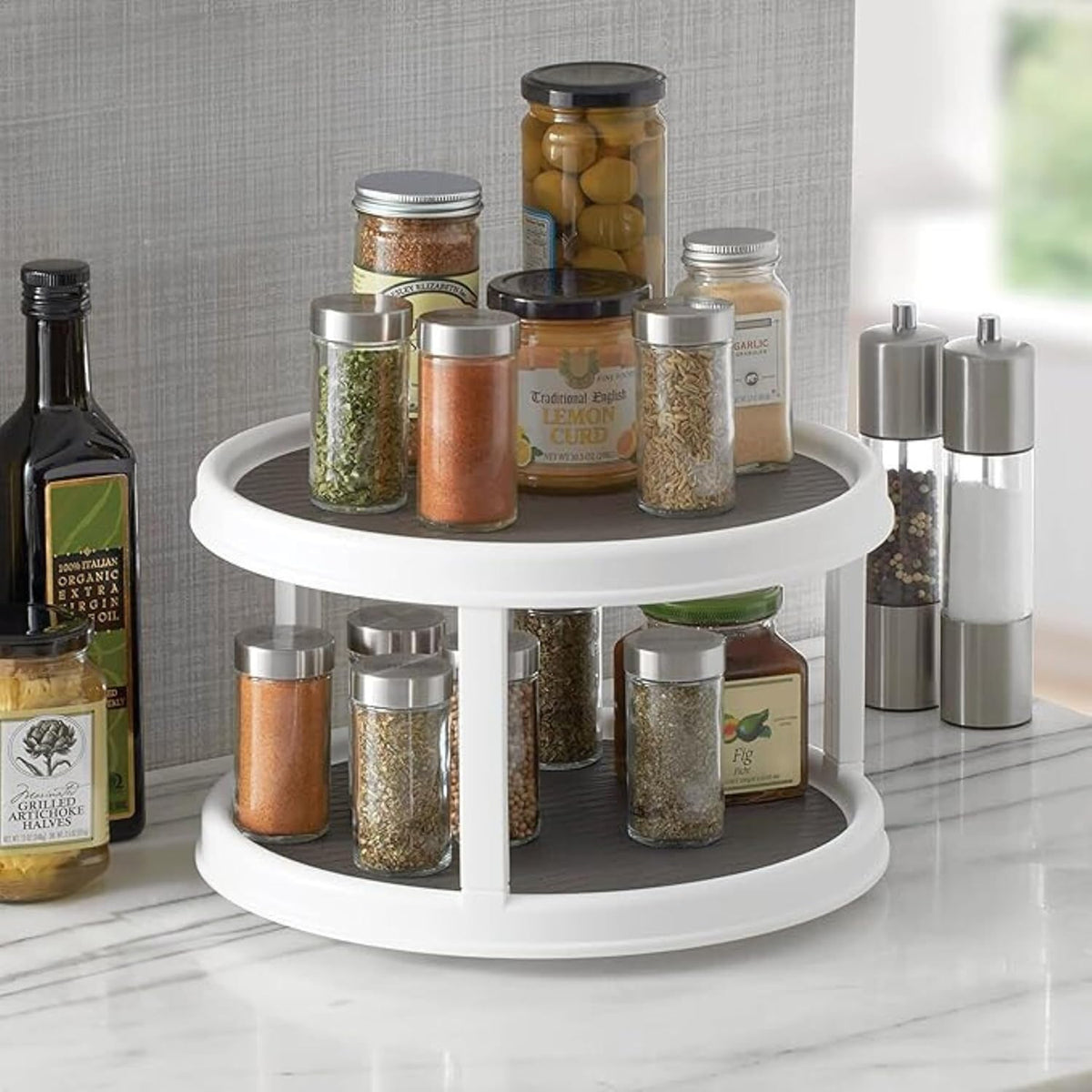 Double Layer 360° Rotating Spice Rack Organizer