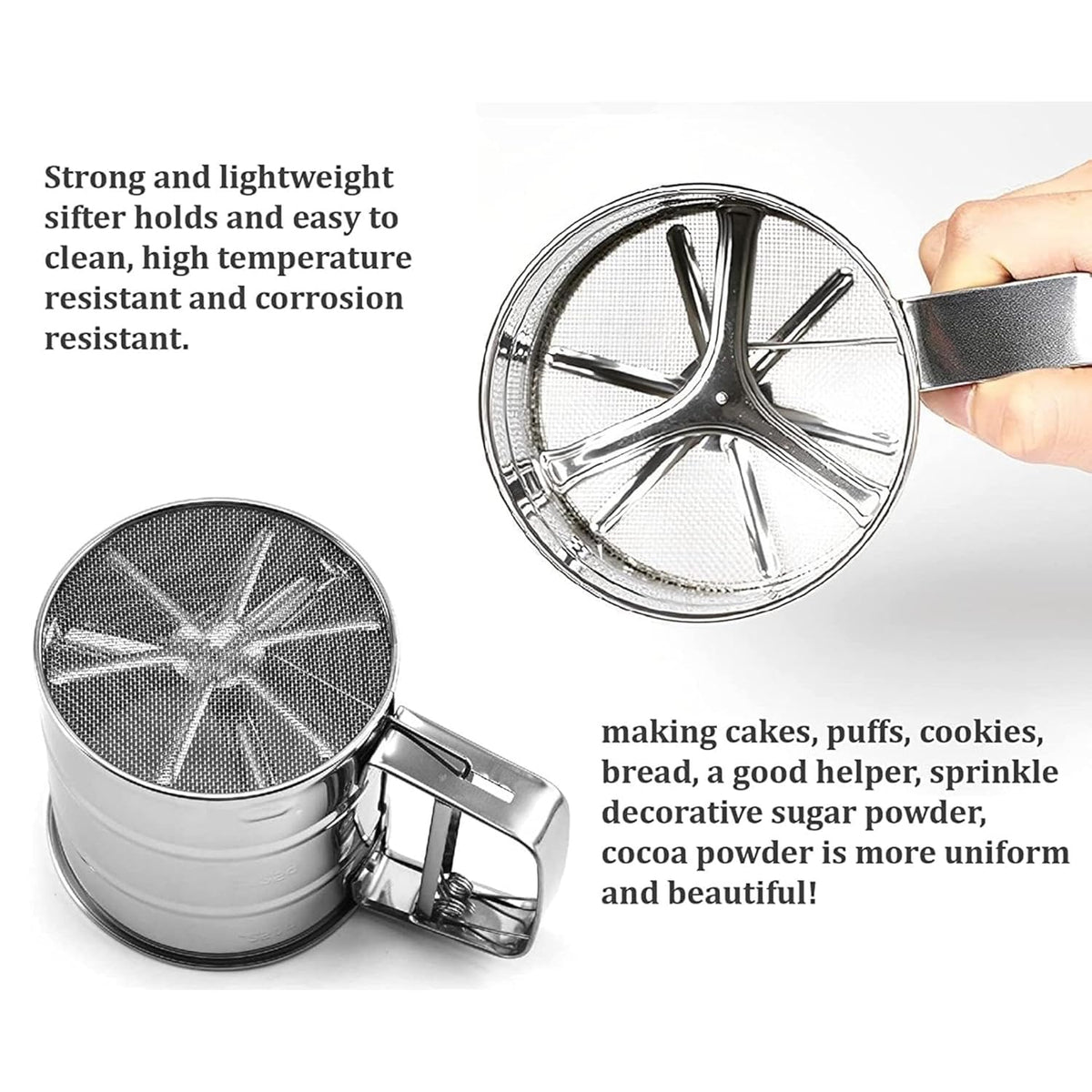 Stainless Steel Flour & Sugar Sifter - close up view