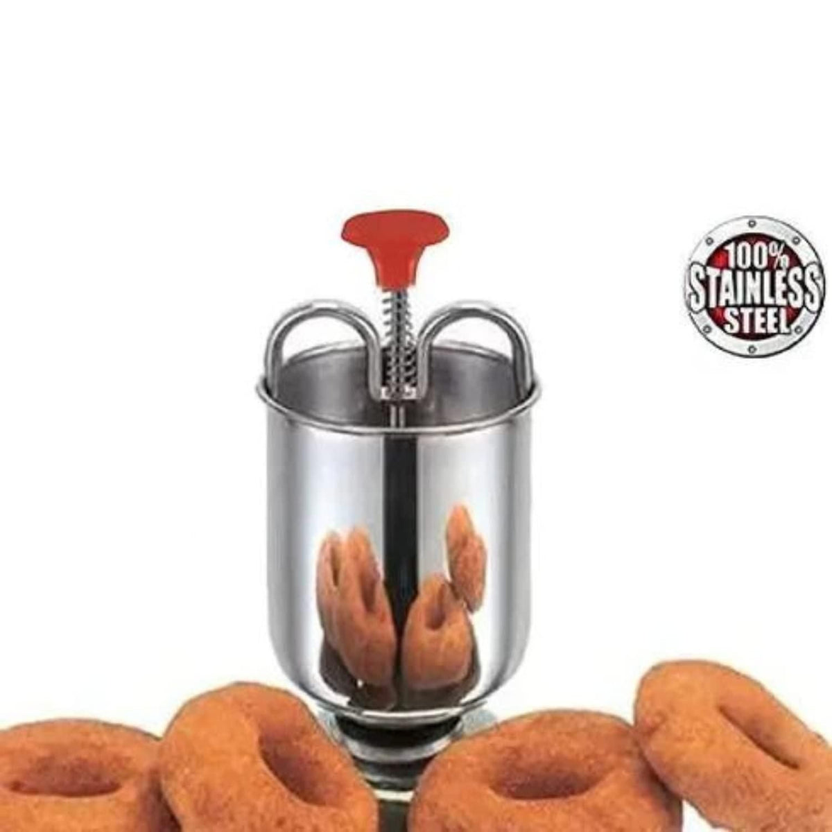 Stainless Steel Medu Vada Maker With Stand - in use