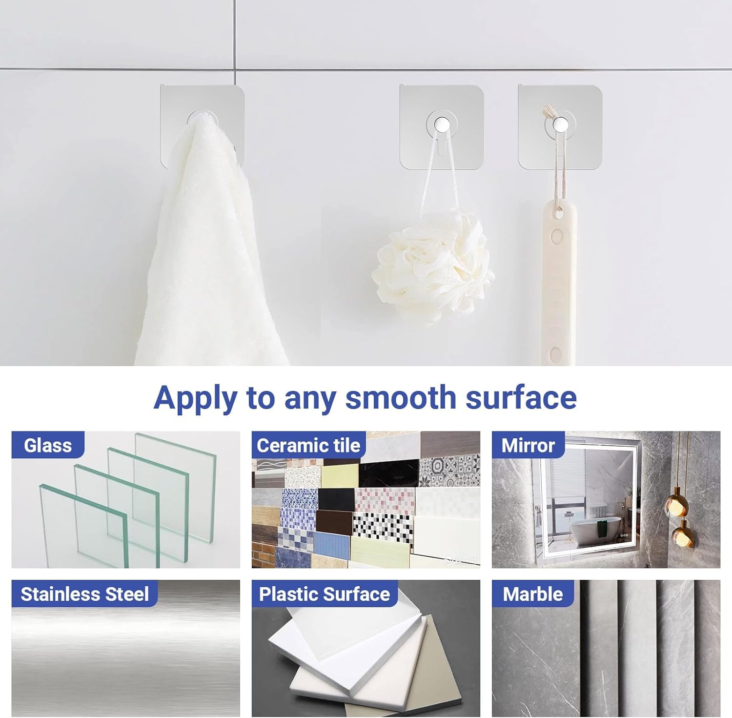Adhesive Wall Hooks – Nail-Free Transparent Waterproof Hooks for Kitchen & Bathroom