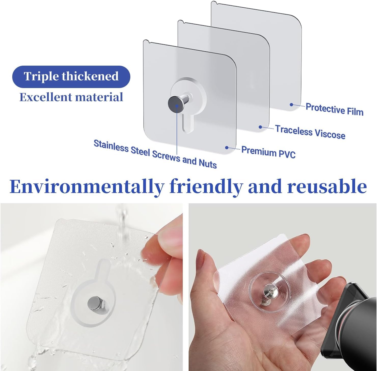 Adhesive Wall Hooks – Nail-Free Transparent Waterproof Hooks for Kitchen & Bathroom