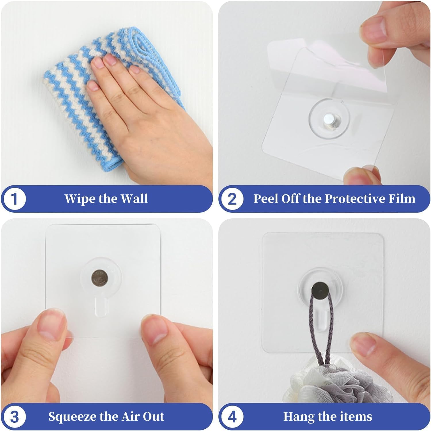 Adhesive Wall Hooks – Nail-Free Transparent Waterproof Hooks for Kitchen & Bathroom