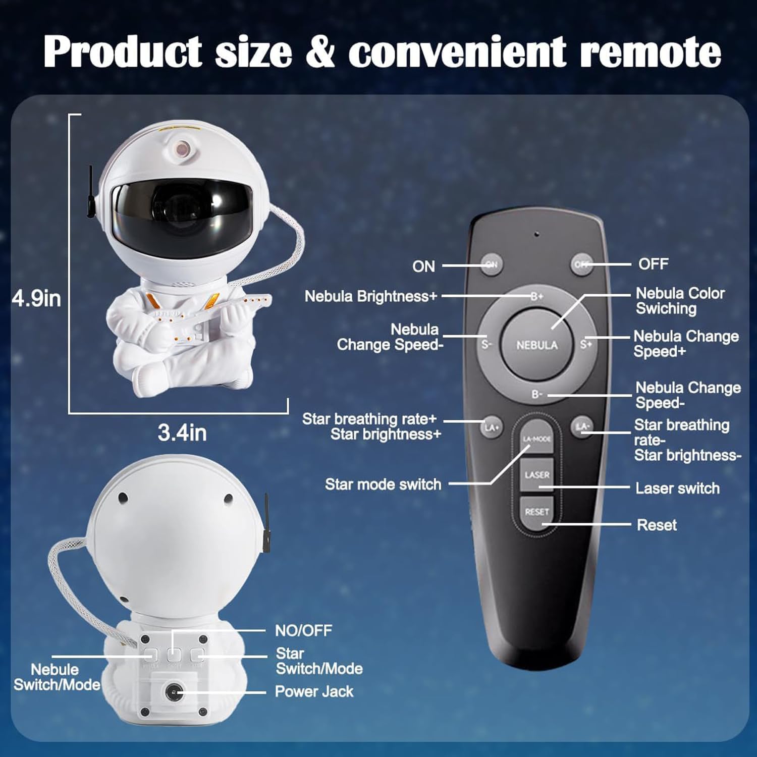 Astronaut Star Projector Night Light with Remote