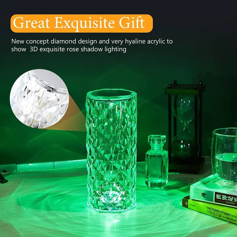 Luxury Crystal Touch Night Lamp – 16 Color RGB LED Table Lamp with Remote Control