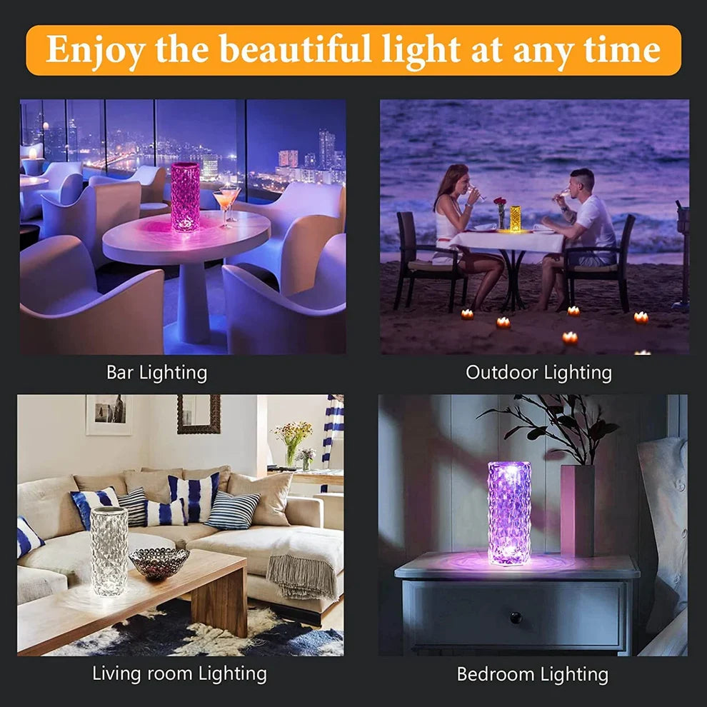 Luxury Crystal Touch Night Lamp – 16 Color RGB LED Table Lamp with Remote Control