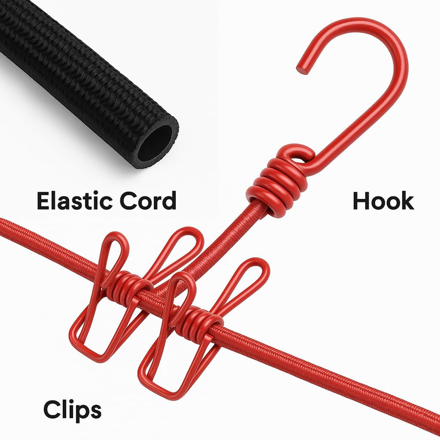 Elastic Clothes Drying Rope with 12 Clips & Hooks – Portable Cloth Drying Line for Home & Travel
